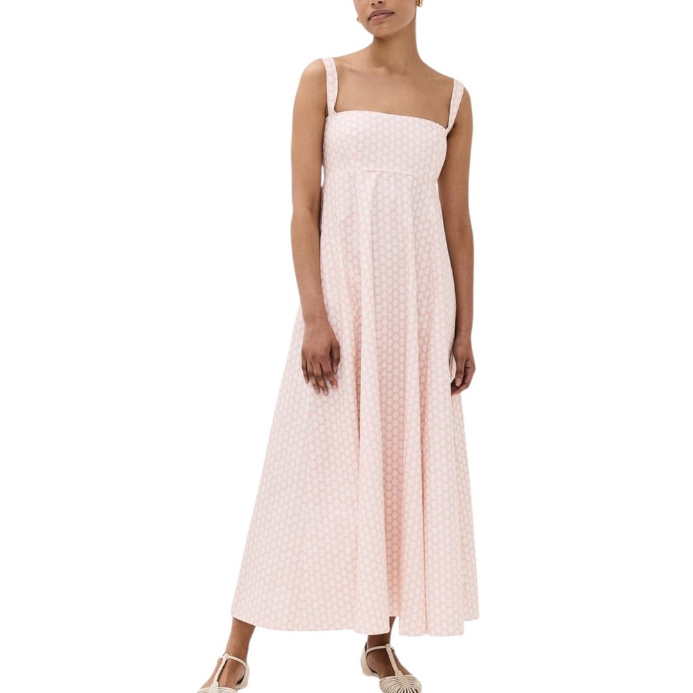 Hill House Home Rowena Printed Dress Pink Shell Print Midi Smocked Back Medium